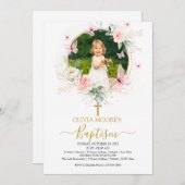 Rosa Blumenschmetterling - Taufe Einladung (Vorne/Hinten)