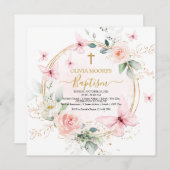 Rosa Blumenschmetterling - Taufe Einladung (Vorne/Hinten)