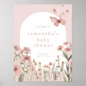 Rosa Blumenschmetterlinge Babydusche Begrüßungszei Poster (Vorne)