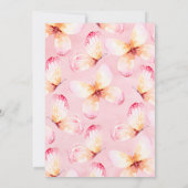 Rosa Blumenschmetterlinge Gold Glitzer Text Geburt Einladung (Rückseite)