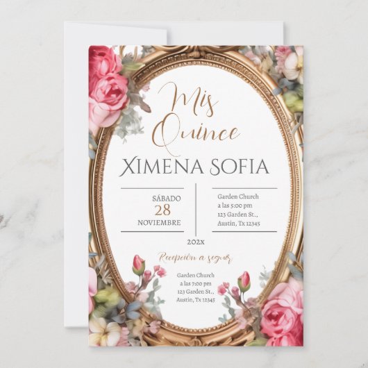 Rosa Blumenschmetterlinge Quinceañera Einladung (Vorderseite)