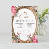 Rosa Blumenschmetterlinge Quinceañera Einladung (Stehend Vorderseite)