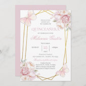 Rosa Blumenschmetterlinge Quinceañera Einladung (Vorne/Hinten)