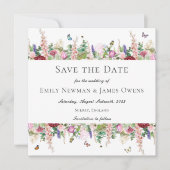 Rosa Blumenschmetterlinge Save the Date Einladung (Vorderseite)
