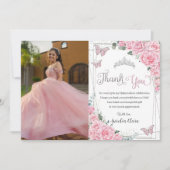Rosa Blumenschmetterlinge Süß 16 Quinceañera Foto Dankeskarte (Vorderseite)