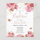 Rosa Blumenschmetterlinge Taufbecken Einladungen z (Vorderseite)