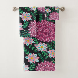 Rosa Blumenschrift Badhandtuch Set