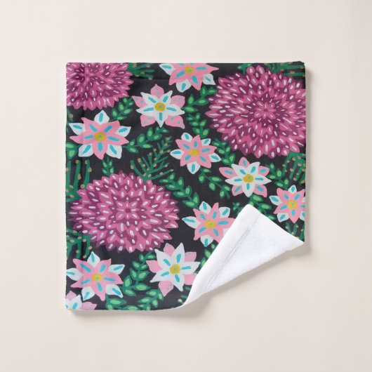 Rosa Blumenschrift Badhandtuch Set (Waschlappen)