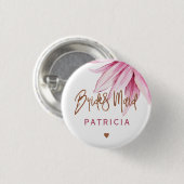 Rosa Blumenschrift Brautparty Button (Vorne & Hinten)