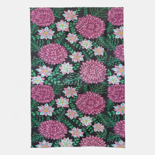 Rosa Blumenschrift Geschirrtuch (Vertikal)