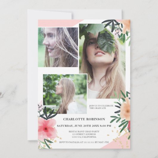 Rosa Blumenschrift Glitzer Skript 5 Foto 2020 Absc Einladung (Rückseite)