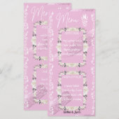 Rosa Blumenschrift Hochzeitskarte Menükarte (Vorne/Hinten)