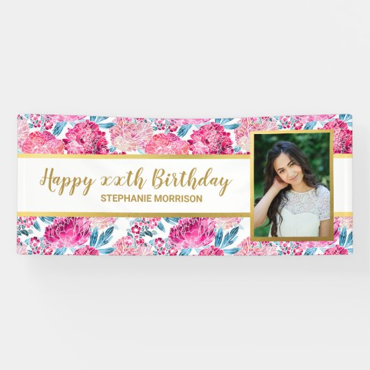 Rosa Blumenschrift, jedes Alter, individuelles Fot Banner (Horizontal)