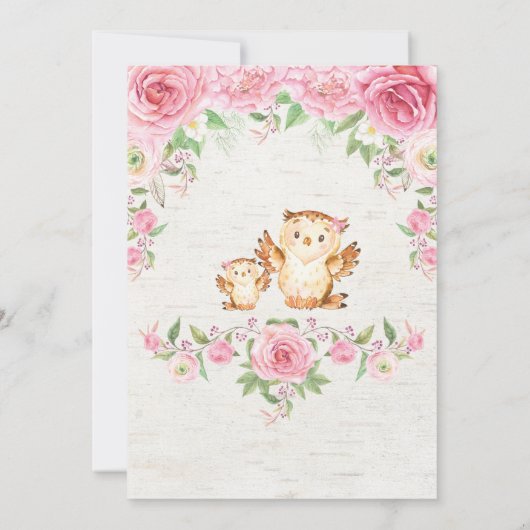 Rosa Blumenschüssel Mädchen Dusche Einladung Wald (Rückseite)