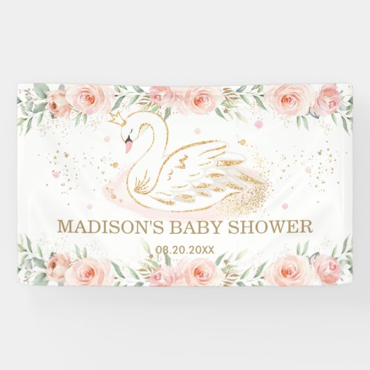 Rosa Blumenschwan Babydusche Geburtstagsgeschenk H Banner (Horizontal)