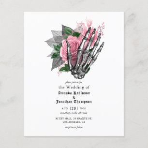 Rosa Blumenskelett Gotische Hochzeitseinladung Flyer