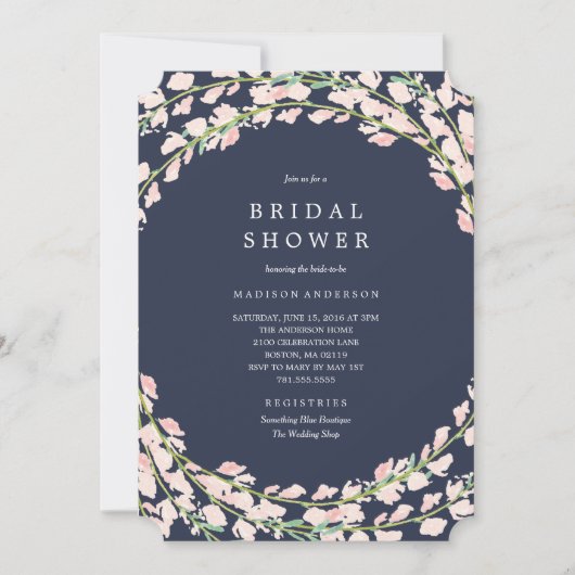 Rosa Blumenstems Bridal Dusche Einladung (Vorderseite)