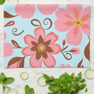 Rosa Blumenstimmung – Pastell-Vibes-Retro-Blumen Geschirrtuch