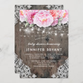 Rosa Blumenstrauß Beleuchtung Rustikale Babydusche Einladung (Vorne/Hinten)