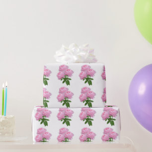 Rosa-Blumenstrauß-Blumenmuster auf Weiß Geschenkpapier