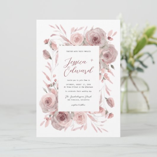 Rosa Blumenstrauß Botanisches Elegant Klassisch Einladung (Stehend Vorderseite)