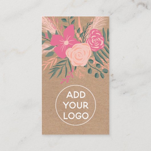 Rosa Blumenstrauß-Braunbrown Kraftsch-Hello-Skript Visitenkarte (Rückseite)