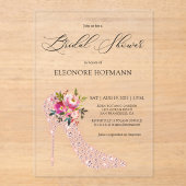 Rosa Blumenstrauß Brautparty Acryleinladungen (Vorderseite)