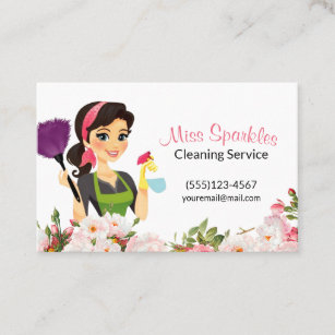 Rosa Blumenstrauß Cartoon Haushaltshilfe Reinigung Visitenkarte