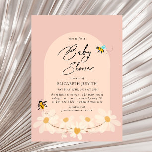 Rosa Blumenstrauß Daisy Bees Kinderdusche Einladun Einladung