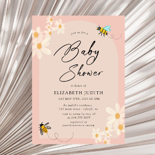 Rosa Blumenstrauß Daisy Bees Kinderdusche Einladun Einladung