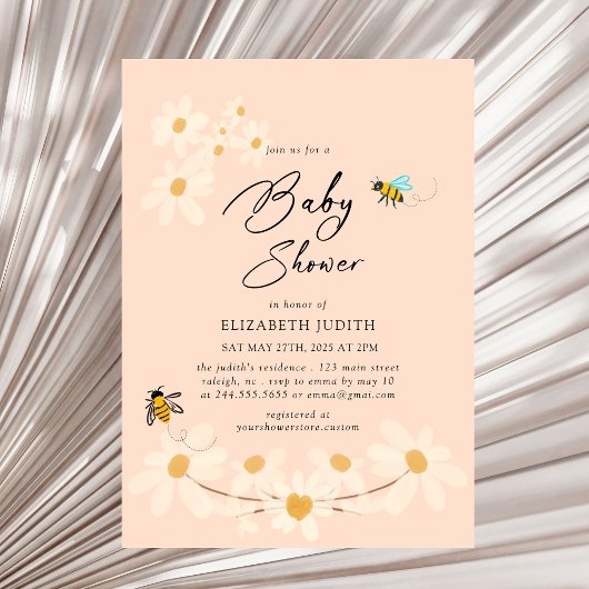 Rosa Blumenstrauß Daisy Bees Kinderdusche Einladun Einladung