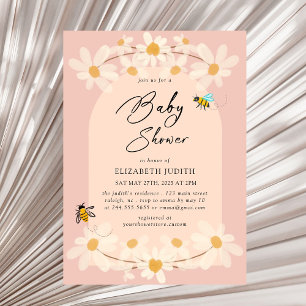 Rosa Blumenstrauß Daisy Bees Kinderdusche Einladun Einladung