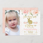 Rosa Blumenstrauß Foto 1. Geburtstag Einladung (Vorne/Hinten)