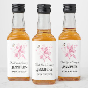 Rosa Blumenstrauß, Geschenk zur Babyparty als Dank Alkoholflaschenetikett