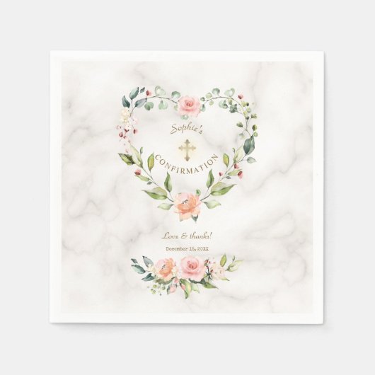 Rosa Blumenstrauß Goldene Marmor Girl Bestätigung Serviette (Vorderseite)