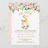 Rosa Blumenstrauß Hirsche Kinderdusche Einladung (Vorne/Hinten)