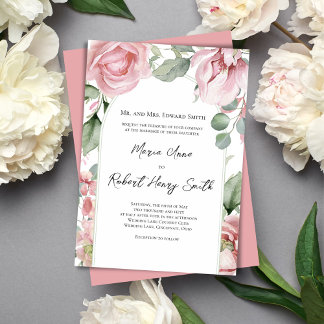 Rosa Blumenstrauß Hochzeitsfeier Elegante Einladung