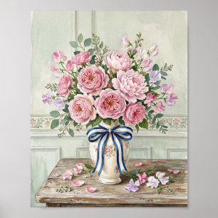 Rosa Blumenstrauß I Vintage-Gemälde Poster