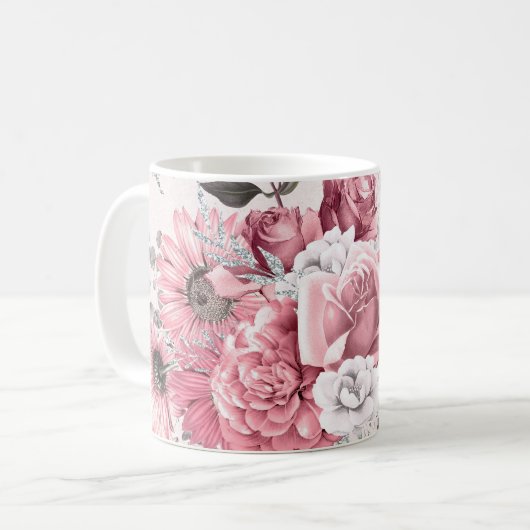 Rosa Blumenstrauß Kaffeetasse (Vorderseite Links)