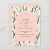 Rosa Blumenstrauß Kinderdusche Einladung (Vorne/Hinten)