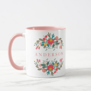 Rosa Blumenstrauß mit Namen Tasse