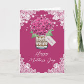 Rosa Blumenstrauß Rustikale Spitzen Hydrangea Mutt Karte (Vorderseite)