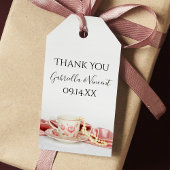 Rosa Blumenstrauß-Teebecher mit Gastgeschenk Hochz Geschenkanhänger