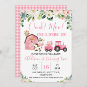 Rosa Blumenstrauß Traktor Farm Geburtstag Einladun Einladung (Vorne/Hinten)