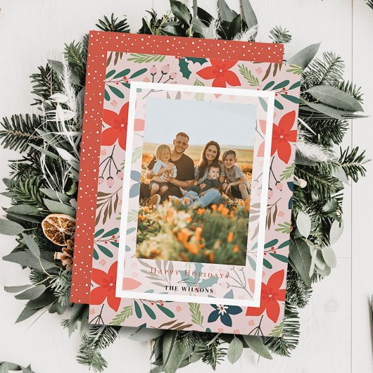 Rosa Blumenstrauß Weihnachtskarte Einladung