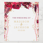 Rosa Blumenstreifen Gold Confetti Hochzeitsmonogra Weinetikett (Einzelnes Label)