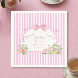 Rosa Blumenstreifen Lass uns Par-tea Geburtstag fe Serviette