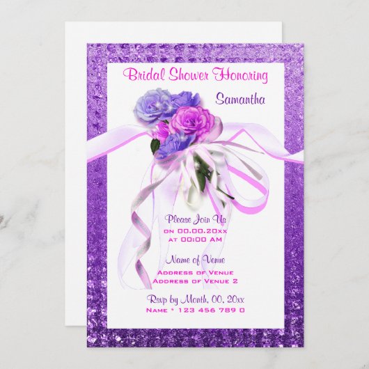 Rosa Blumenstylisch lila Brautpavillon Einladung (Vorne/Hinten)