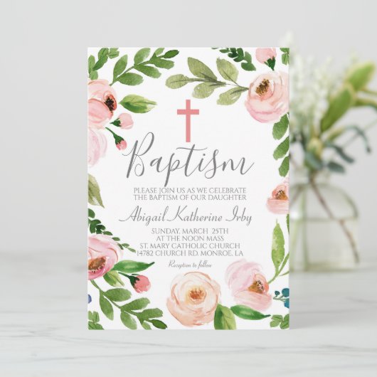 Rosa Blumentaufen Einladung (Stehend Vorderseite)