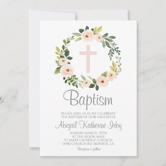 Rosa Blumentaufen Einladung (Vorderseite)